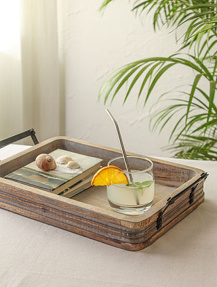 White And Natural Wood Ayat Tray (L-11.81in, W-16.14in)