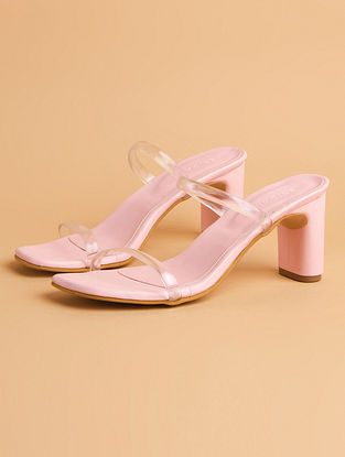 Pink Handcrafted Faux Leather Block Heels