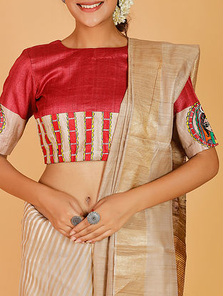 Red Madhubani Handwoven Tussar Silk Blouse