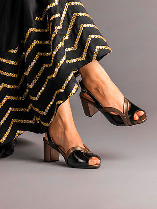 Black Titanium Handcrafted Genuine Leather Block Heels