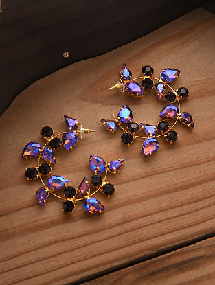 Black Purple Gold Tone Handcrafted Earrings