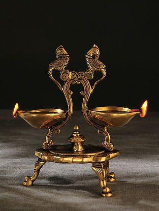 Brass Twin Parrot Lamp (L- 6.2in, W- 3.5in, H- 7.5in)