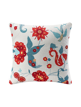 Midsommer Red Cotton Mulmul Freya From Falsterboo Cushion Cover (L-16in,W-16in)