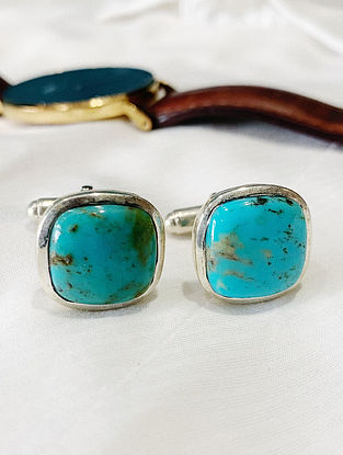 Blue Silver Cufflinks with Turquoise
