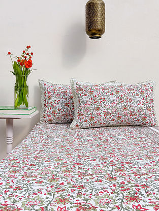 Multicolour Premium Hand Block Printed Cotton Rainbow Petal Bedsheet With 2 Pillowcovers
