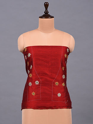 Maroon Rabari Embroidered Raw Silk Blouse
