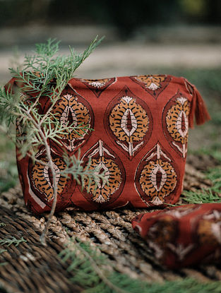 Red Handblock Printed Cotton Pouch