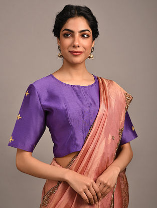 Purple Handwoven Chanderi Blouse with Hand Embroidery