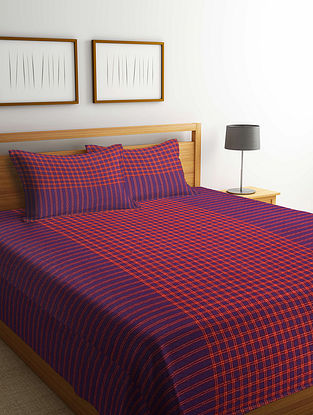 Purple Cotton Double Bed Cover With 2 Pillow Covers (L-100in,W-90in)