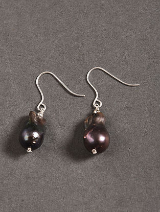Black Baroque Pearls Silver Earrings