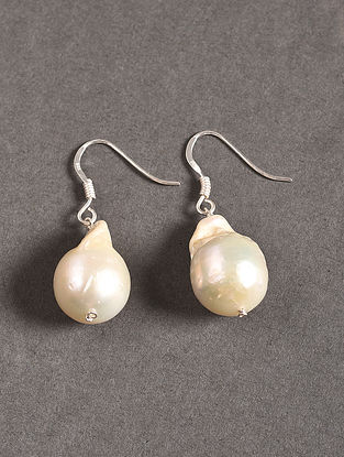 Off White Baroque Pearls Silver Earrings