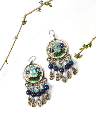 Vintage Silver Earrings With Lapis And Feroza 