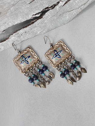 Vintage Silver Earrings With Feroza And Lapis 