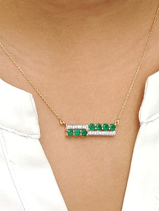 Gold Pendant With Emerald And Diamonds
