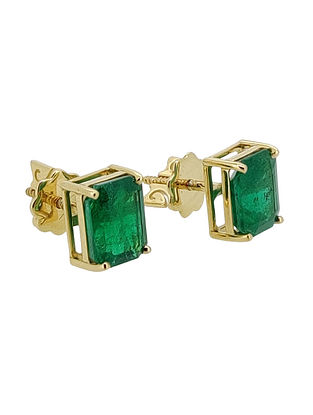 Green Gold Earrings With Emerald