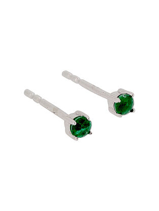 Green White Gold Earrings With Emerald For Kids