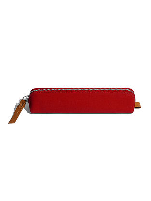 Red Handcrafted Canvas Pencil Pouch