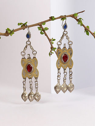 Tribal Silver Earrings With Red Glass