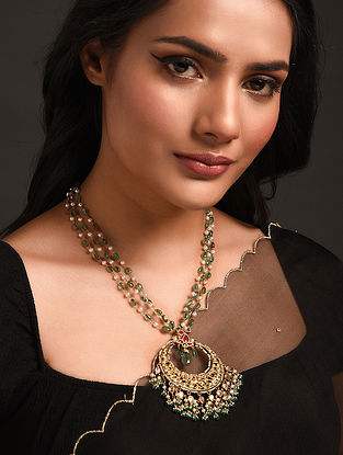 Gold Polki Necklace With Emerald And Ruby