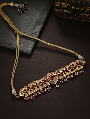 Red Gold Tone Kundan Choker Necklace