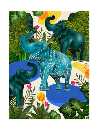 Multicolored Textured Paper Elephants Together Printed Artwork