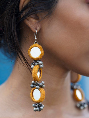Yellow Handcrafted Earrings with Mirrors