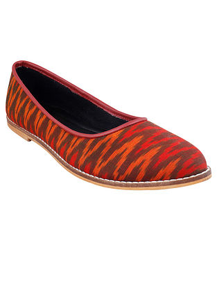 Orange Red Handcrafted Ikat Leather Shoes