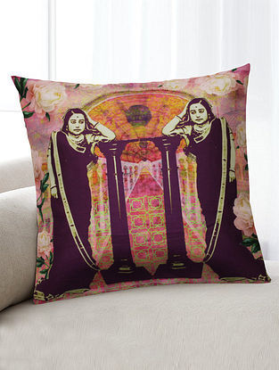 Multicolored Dupion Begum Cushion Cover (L-16in,W-16in)