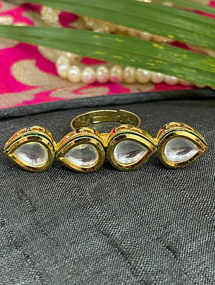 Gold Tone Kundan Adjustable Ring