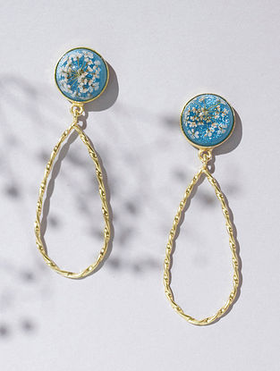Blue Gold Tone Enameled Earrings