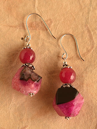Pink Sterling Silver Earrings With Agate