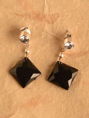 Black Sterling Silver Earrings With Onyx And Cubic Zirconia