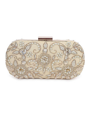 Gold Hand Embroidered Raw Silk Clutch