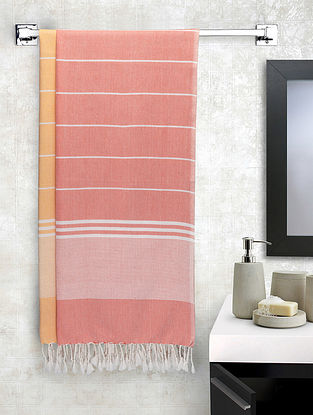 Multicolour Striped Handwoven Cotton Bath Towel (L-60in, W-30in) (Set of 2)