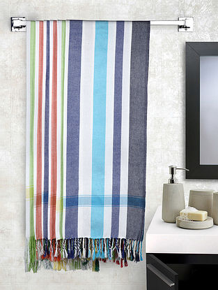 Multicolour Striped Handwoven Cotton Bath Towel (L-60in, W-30in) (Set of 6)