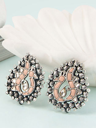 Pink Tribal Silver Earrings