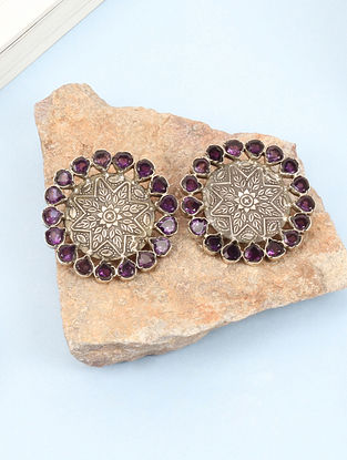 Purple Tribal Silver Earrings 