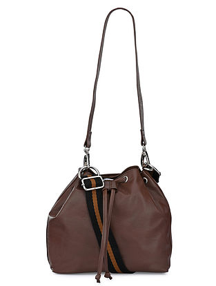 Brown Handcrafted Genuine Leather Bucket Bag