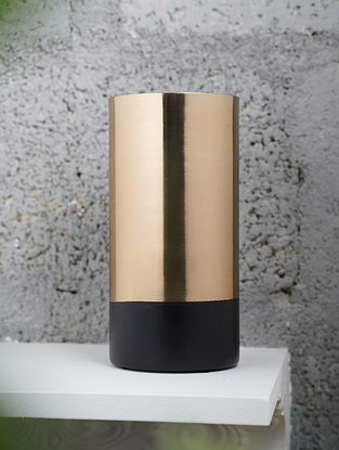 Black And Gold Metal Cylindrical Metal Vase (D-4in, H-8.5in)