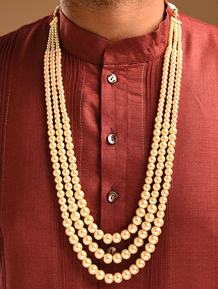 White Pearl Beaded Layered Necklace for Men
