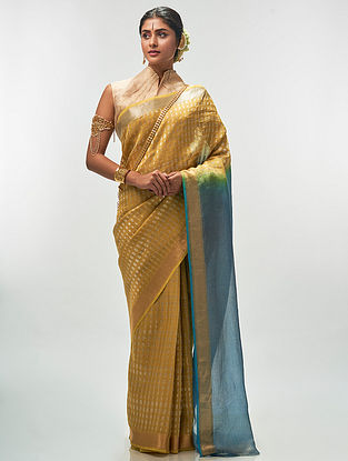 Yellow Silk Tissue Saree With Zari Border