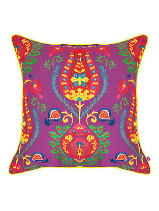 Wine And Red Cotton Printed Bagh E Shalimar Rumaan Mughal Cushion Cover (L-16in, W-16in)