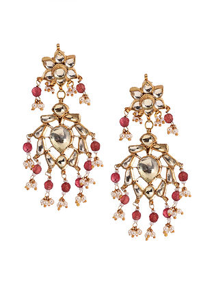 Red Gold Plated Kundan Earrings