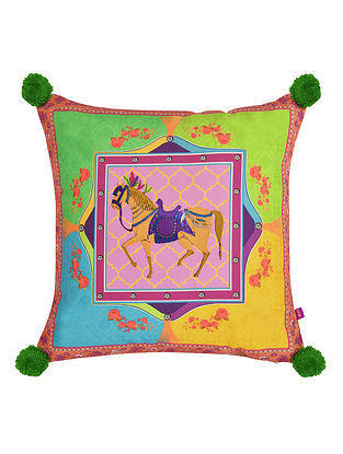 Multicolour Cotton Printed Bagh E Shalimar Rustom Mughal Cushion Cover (L-16in, W-16in)
