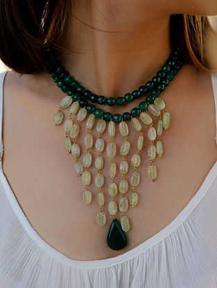 Green Gold Tone Handcrafted Necklace with Jade