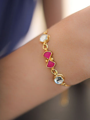Pink Gold Plated Kundan Bracelet