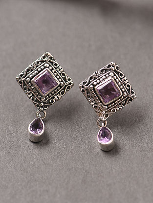 Sterling Silver Studs Earrings with Amethyst