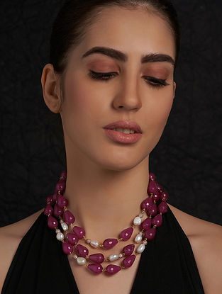 Agate Beaded Handcrafted Layered Necklace with Swarovski and Pearls