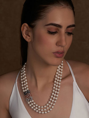 Pearl Beaded Handcrafted Layered Necklace with Swarovski