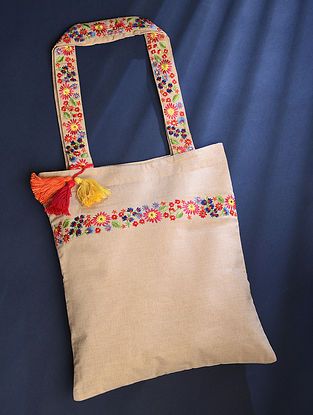 Multicolored Embroidered Cotton Tote Bag